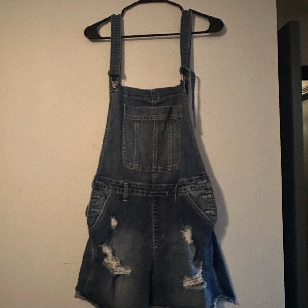 Denim Distressed Overalls